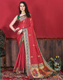 Ephemeral Red Paithani Silk Saree With Zephyr Blouse Piece