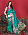 Embrocation Turquoise Paithani Silk Saree With Opulent Blouse Piece