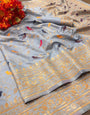 Ailurophile Grey Soft Banarasi Silk Saree With Sonorous Blouse Piece