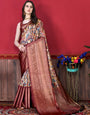 Attractive Beige Kalamkari Printed Saree With Desuetude Blouse Piece