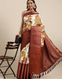 Deserving Beige Kalamkari Printed Saree With Mellifluous Blouse Piece