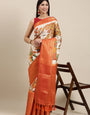 Staring Beige Kalamkari Printed Saree With Lassitude Blouse Piece