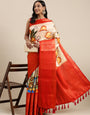 Gratifying Beige Kalamkari Printed Saree With Fugacious Blouse Piece