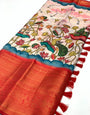 Effulgent Baby Pink Kalamkari Printed Saree With Dalliance Blouse Piece