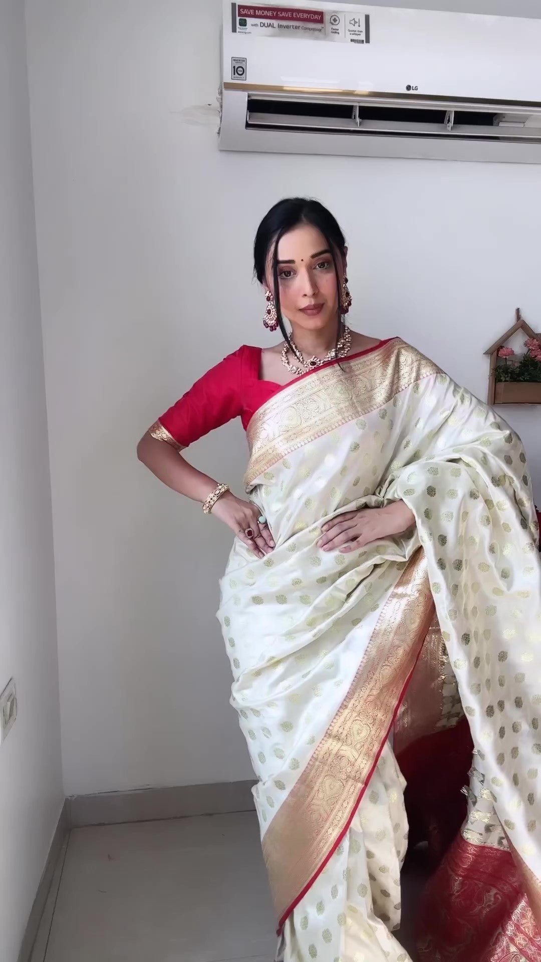 Flattering 1-Minute Ready To Wear Beige Soft Silk Saree