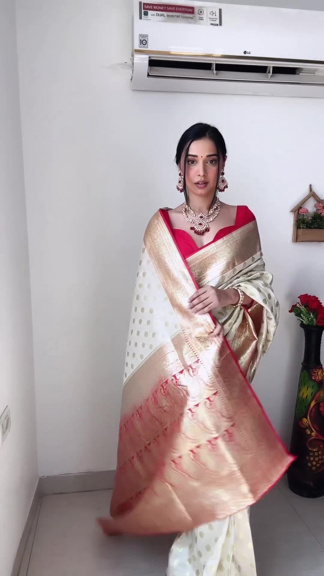 Flattering 1-Minute Ready To Wear Beige Soft Silk Saree