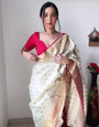 Flattering 1-Minute Ready To Wear Beige Soft Silk Saree