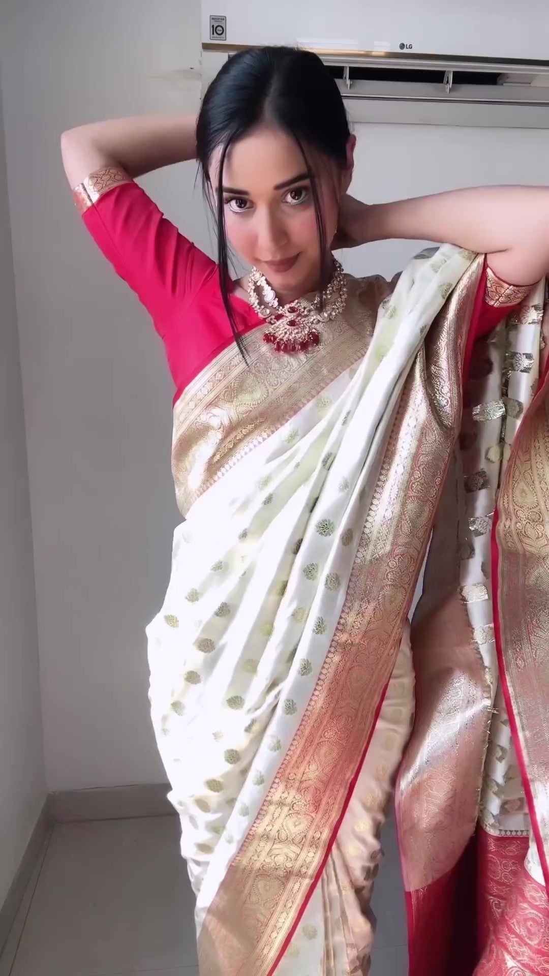 Flattering 1-Minute Ready To Wear Beige Soft Silk Saree