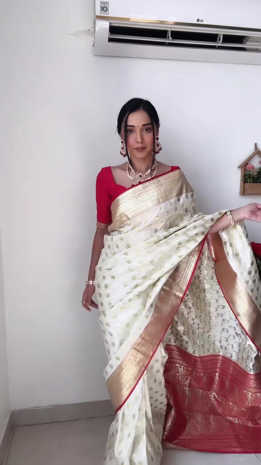 Flattering 1-Minute Ready To Wear Beige Soft Silk Saree