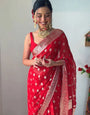 Charming 1-Minute Ready To Wear Red Cotton Silk Saree