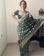 Sophisticated 1-Minute Ready To Wear Green Soft Silk Saree