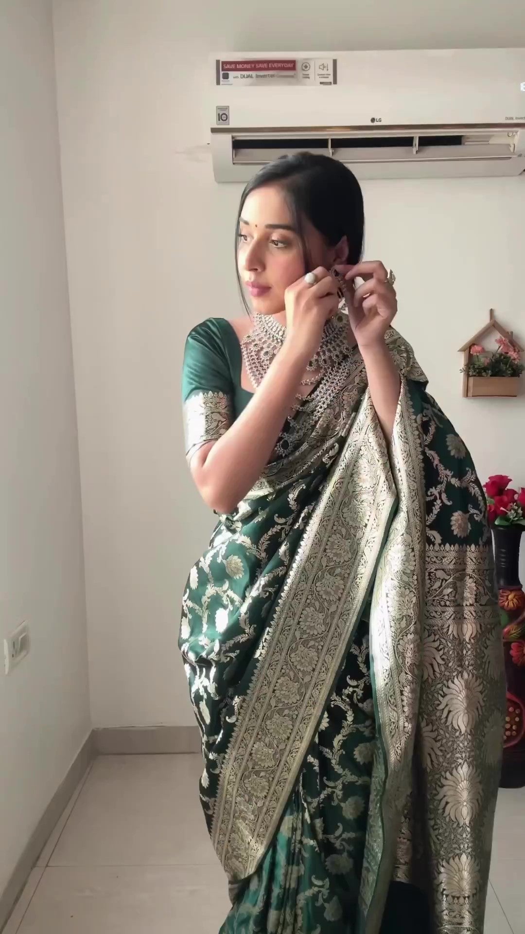 Sophisticated 1-Minute Ready To Wear Green Soft Silk Saree