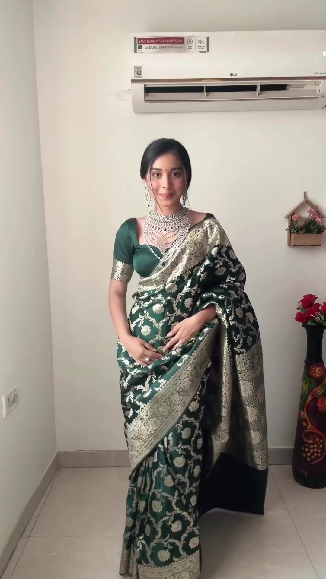 Sophisticated 1-Minute Ready To Wear Green Soft Silk Saree