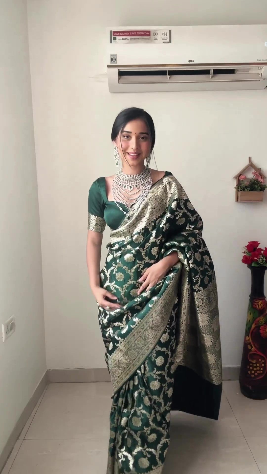 Sophisticated 1-Minute Ready To Wear Green Soft Silk Saree