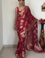 Dazzling 1-Minute Ready To Wear Red Cotton Silk Saree