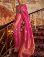 Mellifluous Dark Pink Kanjivaram Silk Saree with Super classy Blouse Piece