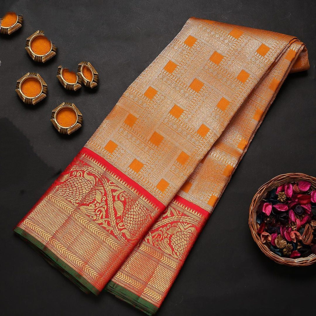 Sophisticated Orange Soft Silk Saree With Extraordinary Two Blouse Piece