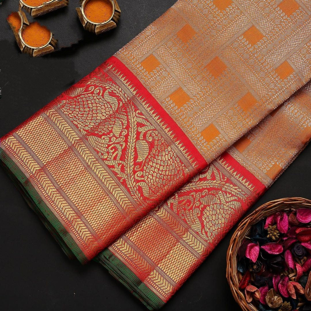 Sophisticated Orange Soft Silk Saree With Extraordinary Two Blouse Piece