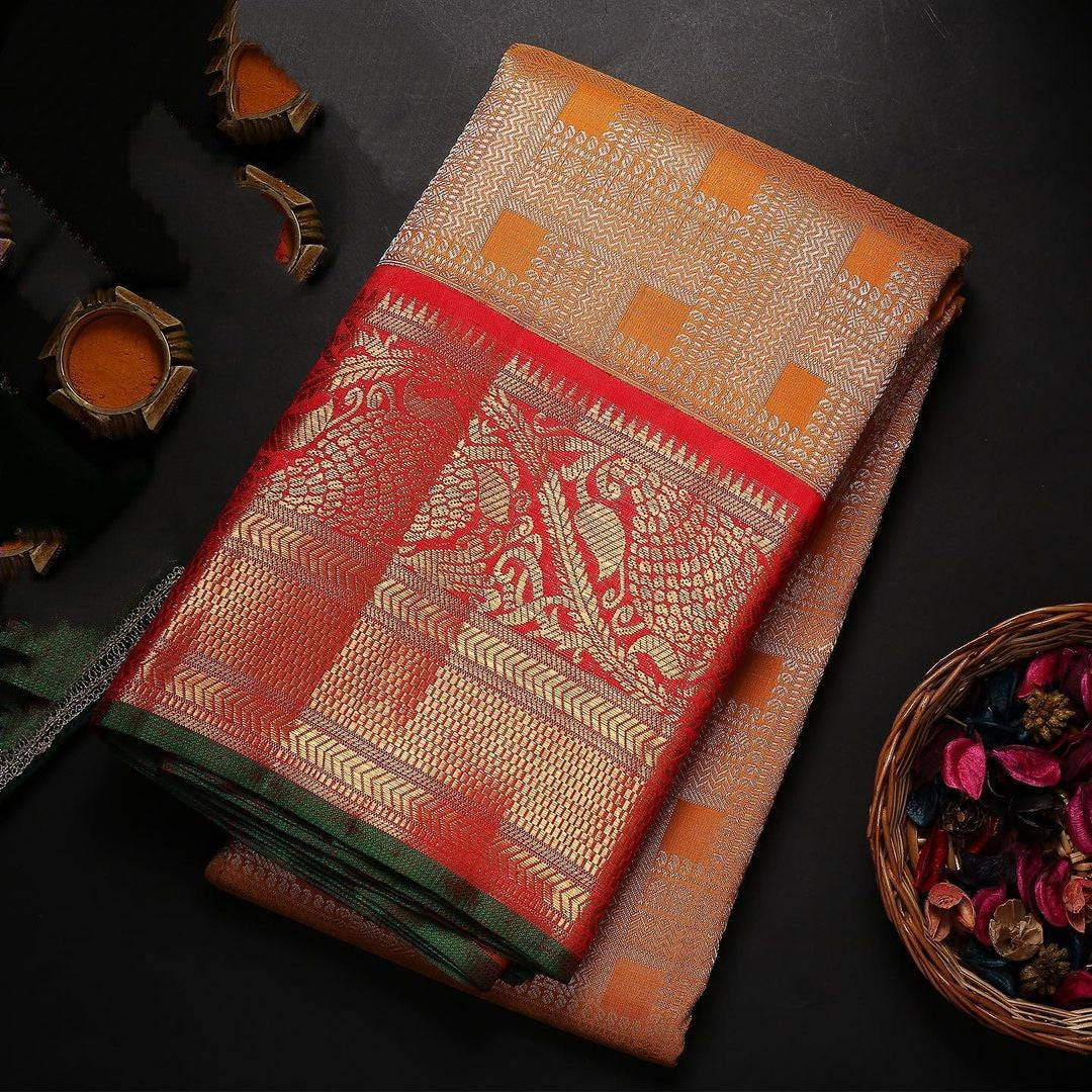 Sophisticated Orange Soft Silk Saree With Extraordinary Two Blouse Piece