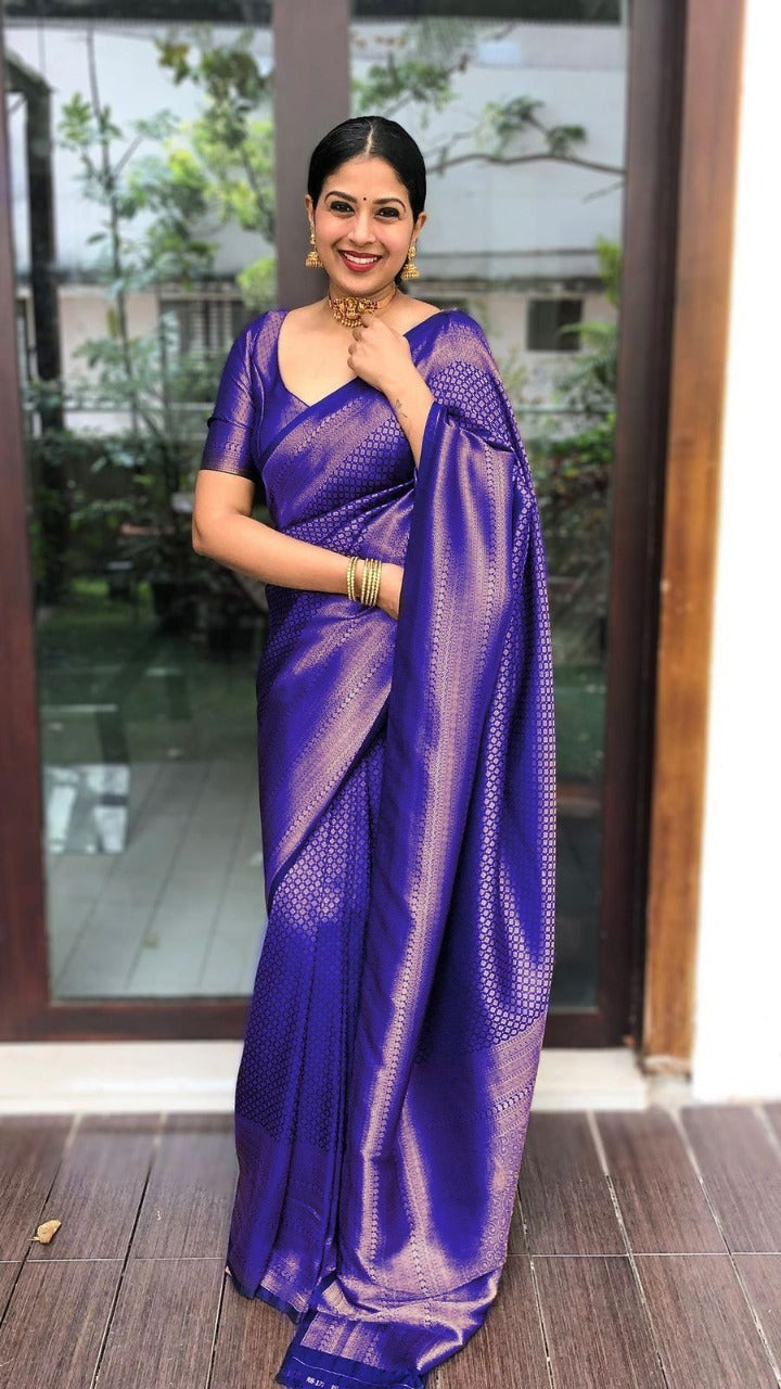 Glittering Blue Soft Silk Saree With Proficient Blouse Piece