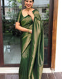 Elaborate Green Soft Silk Saree With Elaborate Blouse Piece