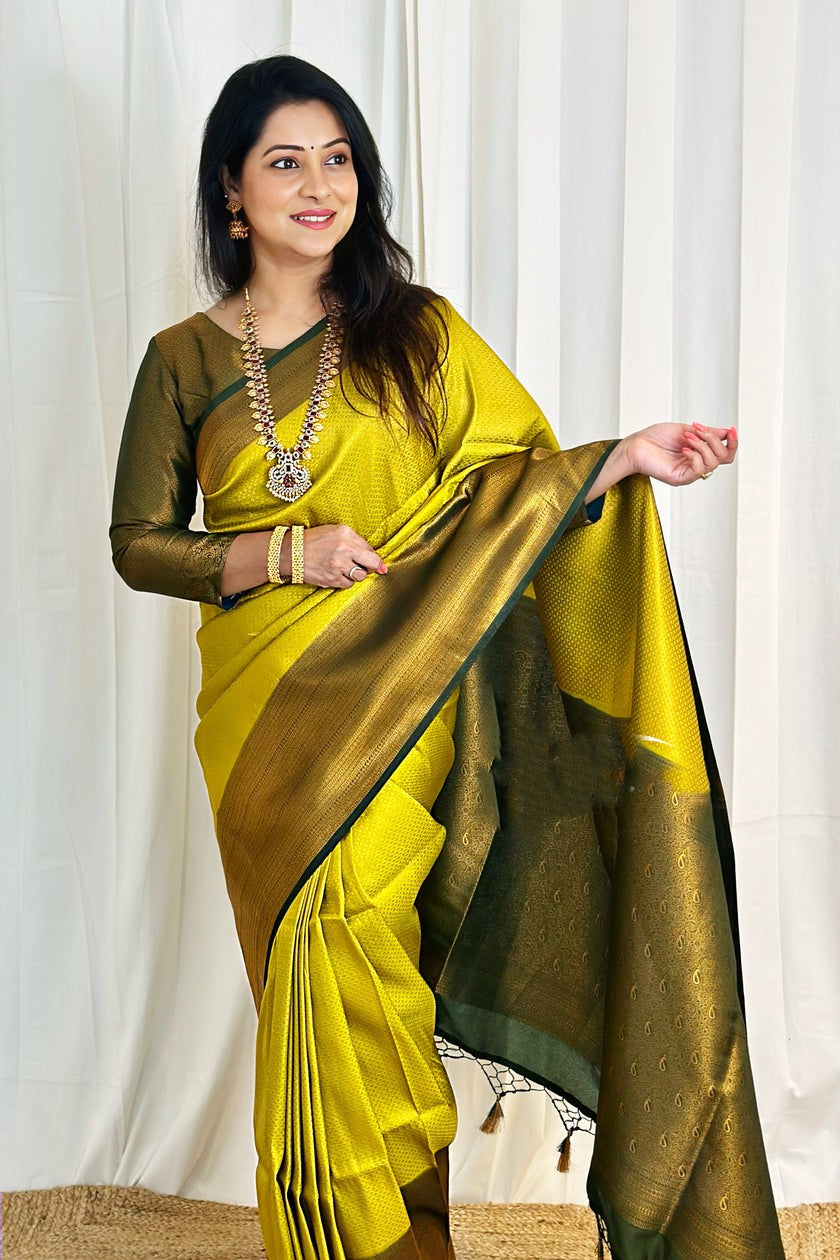 Bucolic Lemon Soft Silk Saree With Surreptitious Blouse Piece