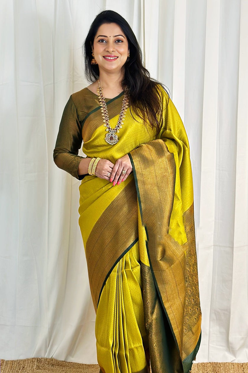 Bucolic Lemon Soft Silk Saree With Surreptitious Blouse Piece