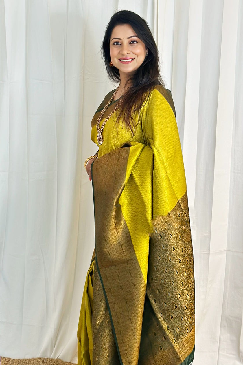 Bucolic Lemon Soft Silk Saree With Surreptitious Blouse Piece