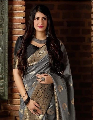 Breathtaking Grey Silk Saree With Petrichor Blouse Piece