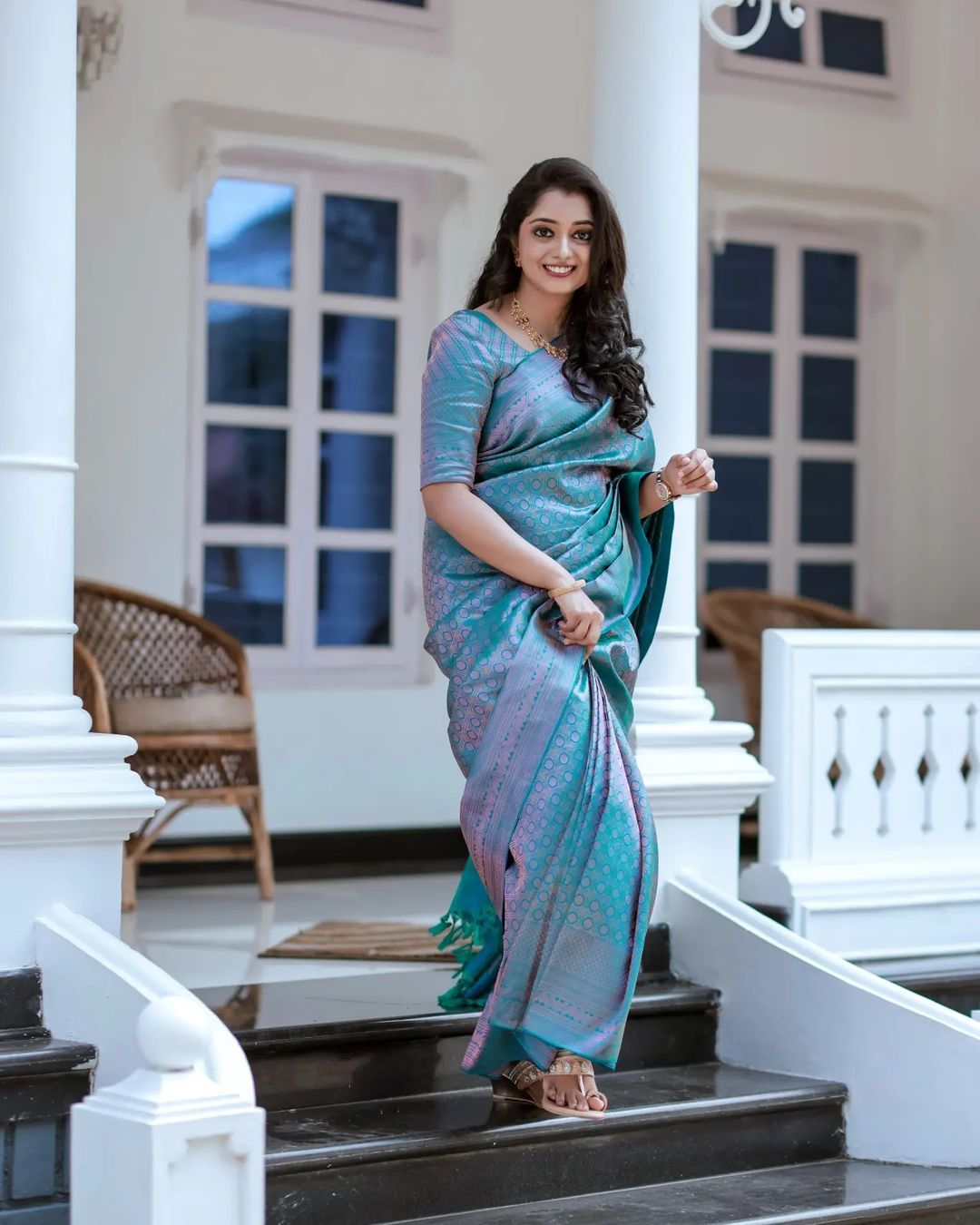 Enthralling Firozi Soft Silk Saree With Unequalled Blouse Piece