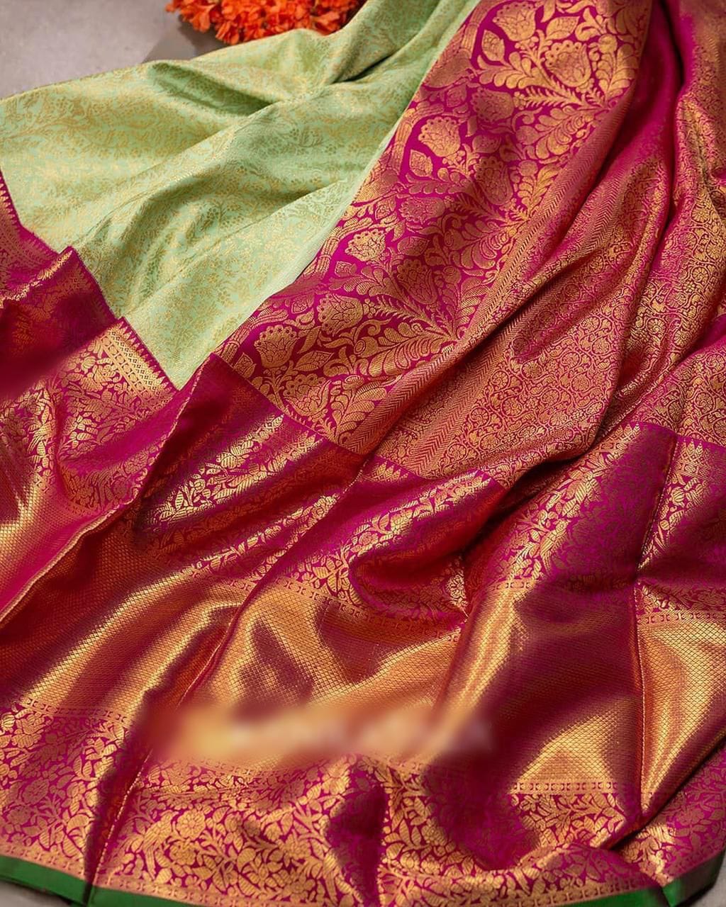 Supernal Pista Soft Silk Saree With Entrancing Blouse Piece