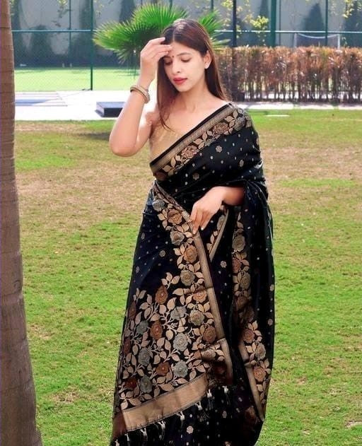 Opulent Black Soft Silk Saree With Charming Blouse Piece