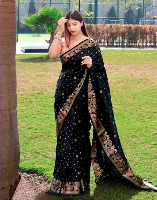 Opulent Black Soft Silk Saree With Charming Blouse Piece