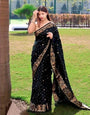 Opulent Black Soft Silk Saree With Charming Blouse Piece