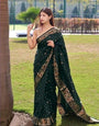 Vibrant Dark Green Soft Silk Saree With Elegant Blouse Piece