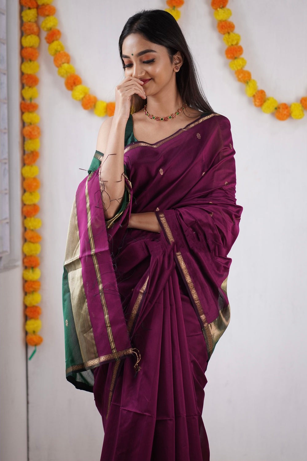 Mesmerising Dark Pink Cotton Silk Saree With Stylish Blouse Piece