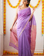 Prominent Lavendor Cotton Silk Saree With Conflate Blouse Piece
