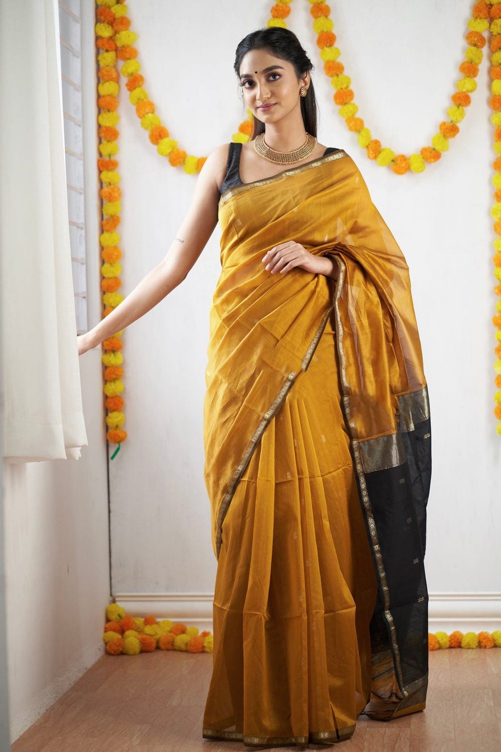 Radiant Mustard Cotton Silk Saree With Chatoyant Blouse Piece