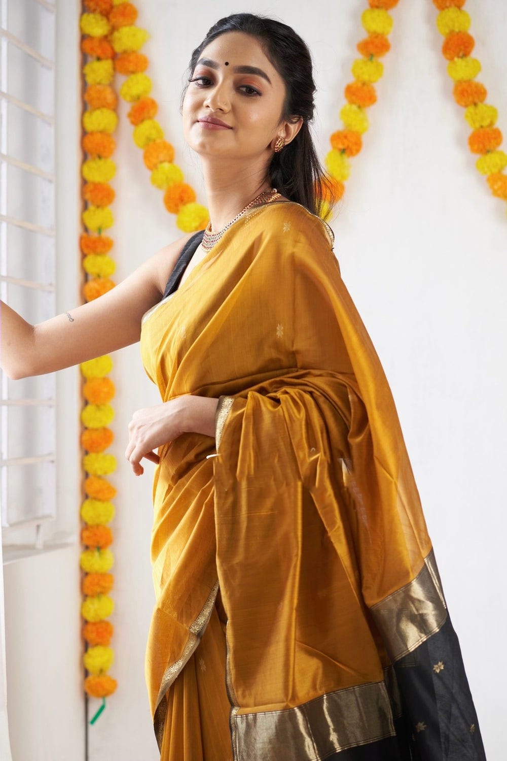 Radiant Mustard Cotton Silk Saree With Chatoyant Blouse Piece