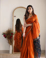 Marvellous Orange Cotton Silk Saree With Enticing Blouse Piece