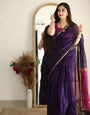 Breathtaking Purple Cotton Silk Saree With Bucolic Blouse Piece