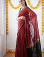 Desiring Red Cotton Silk Saree With Brood Blouse Piece