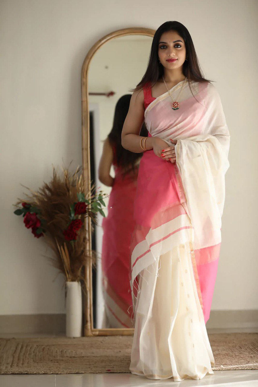 Dissemble White Cotton Silk Saree With Effervescent Blouse Piece