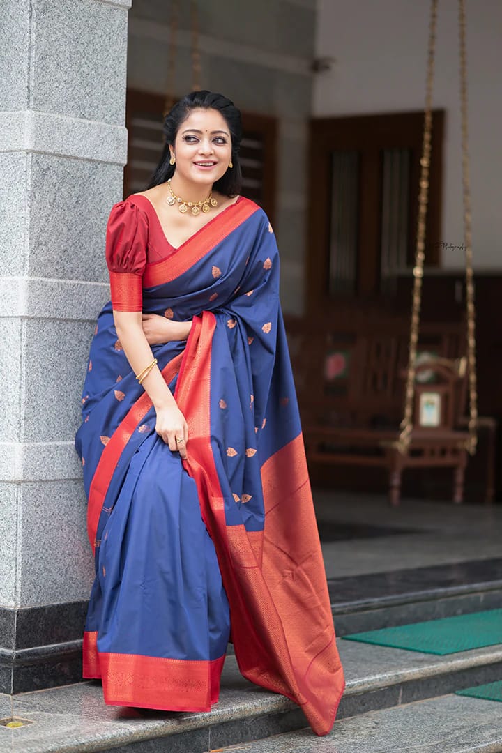 Fairytale Blue Soft Silk Saree With Most Capricious Blouse Piece