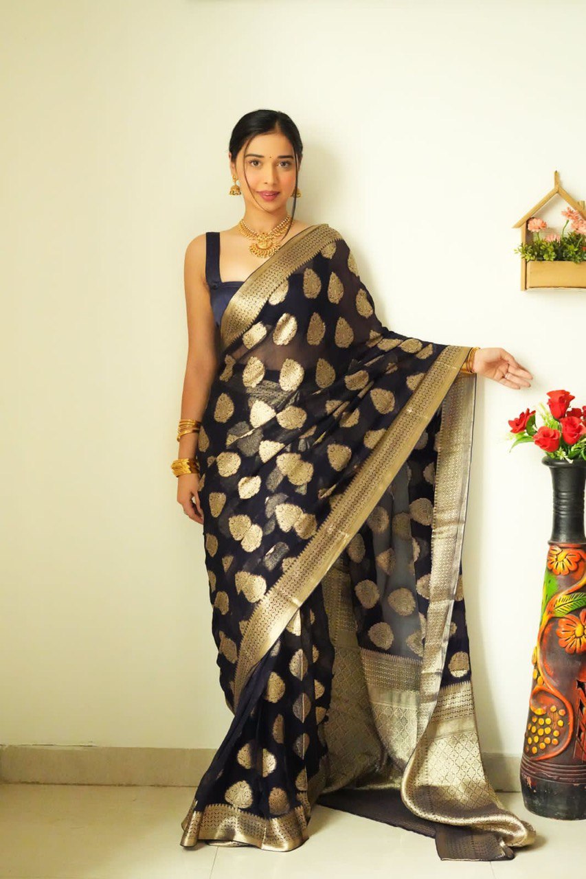 Jazzy 1-Minute Ready To Wear Black Soft Silk Saree