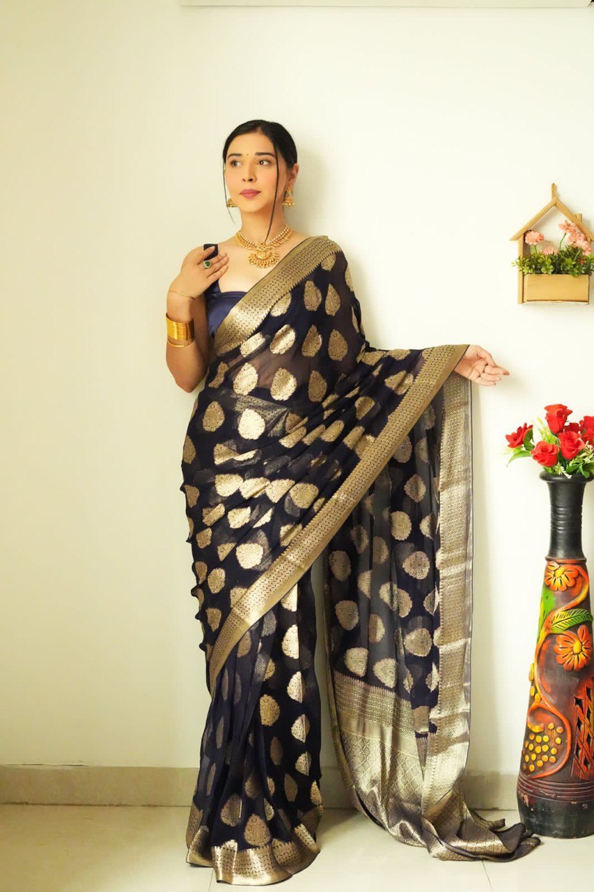 Jazzy 1-Minute Ready To Wear Black Soft Silk Saree