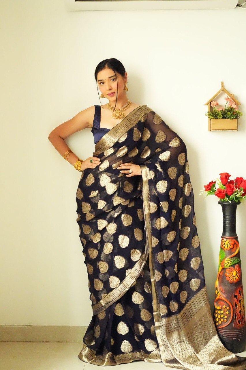 Jazzy 1-Minute Ready To Wear Black Soft Silk Saree