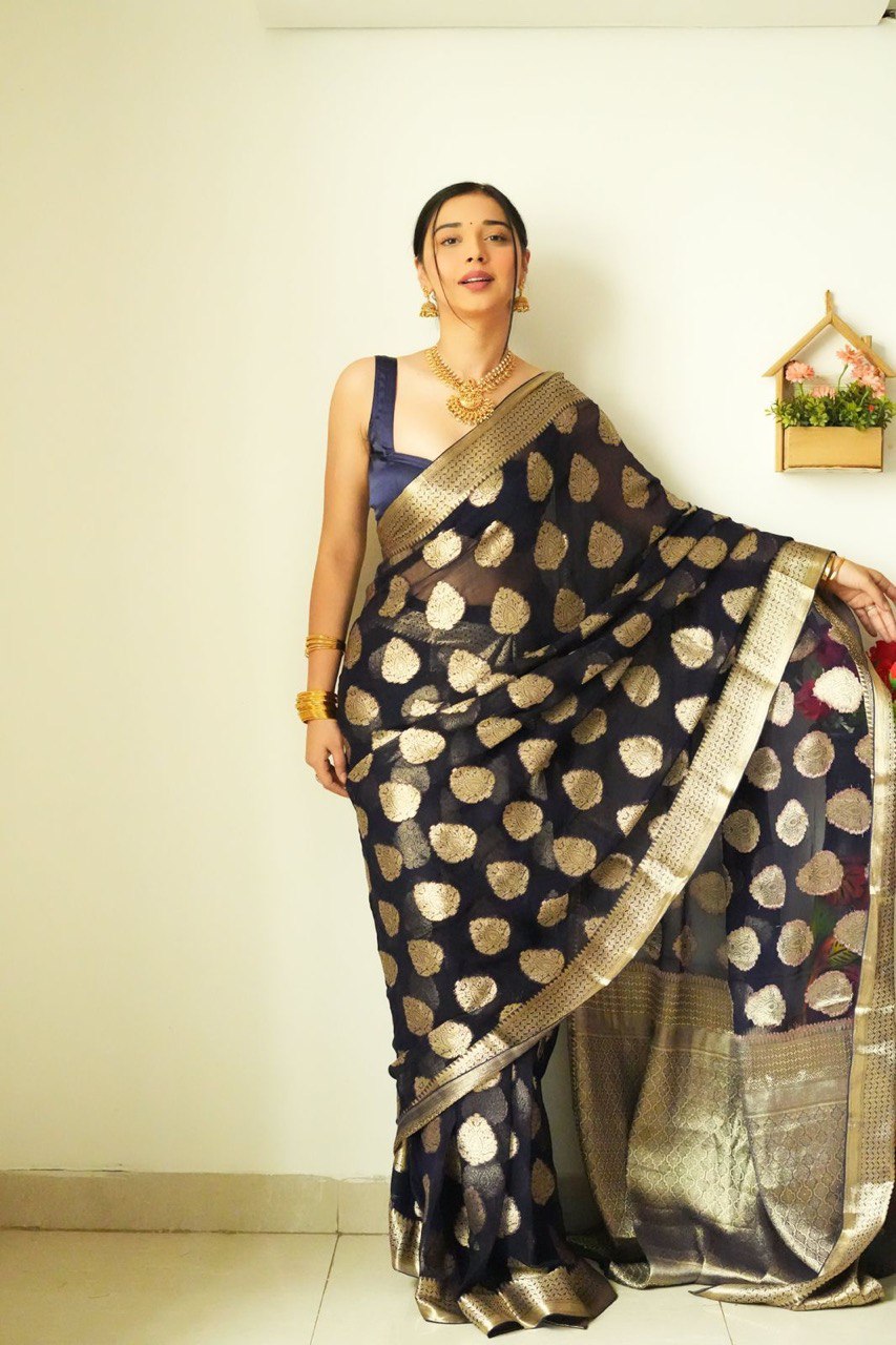 Jazzy 1-Minute Ready To Wear Black Soft Silk Saree