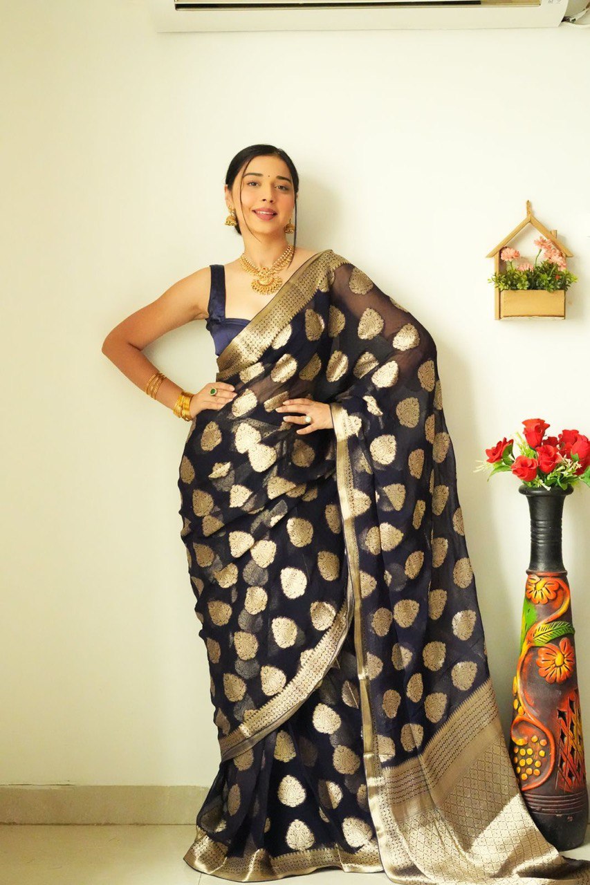 Jazzy 1-Minute Ready To Wear Black Soft Silk Saree