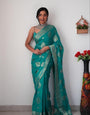 Impressive 1-Minute Ready To Wear Sea Green Soft Silk Saree